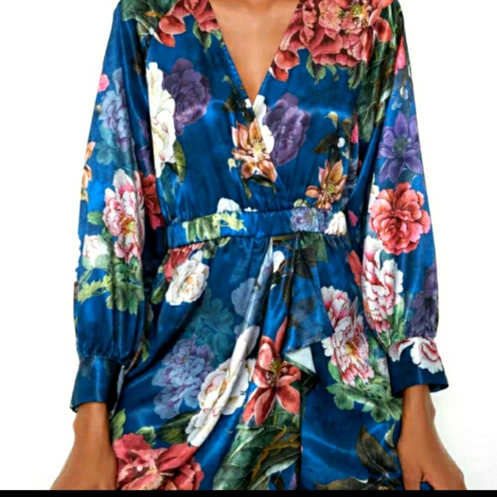 ZARA floral print blue jumpsuit rompers S